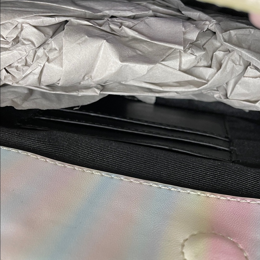 House of Want Vegan Leather Chic Pastel Striped Crossbody Bag with Chain Detail - Picture 6 of 6